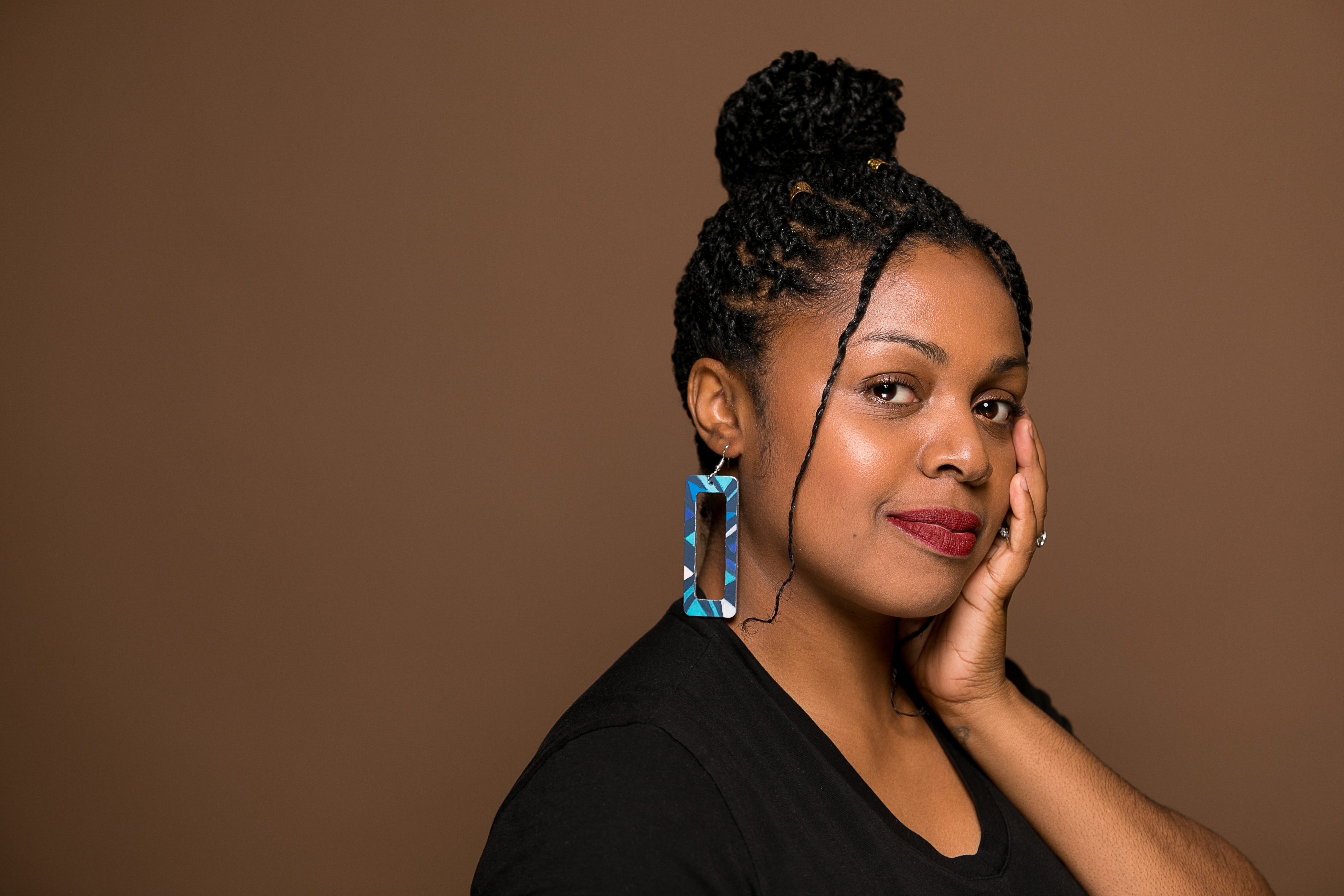 Model wearing earrings