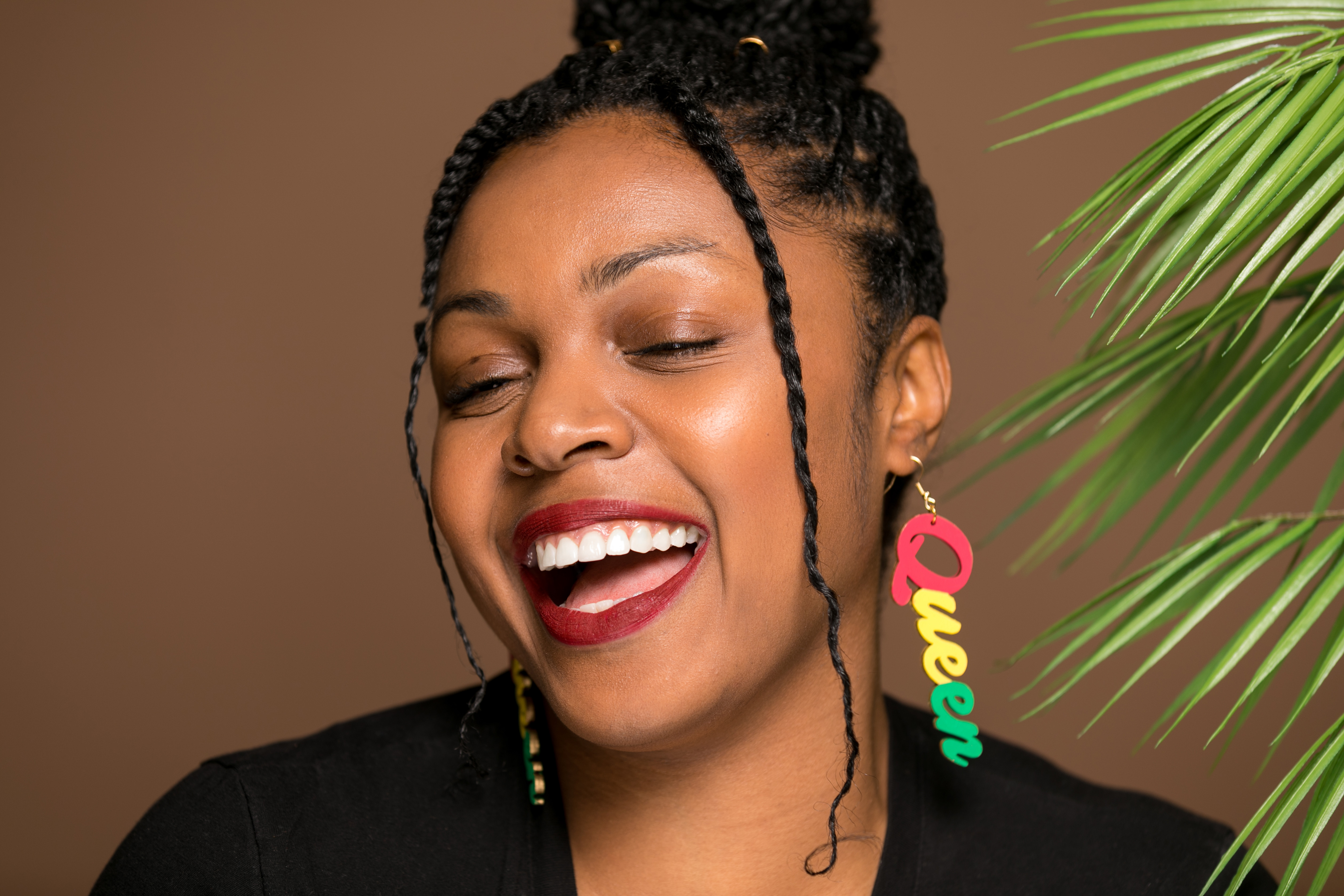 Model wearing earrings