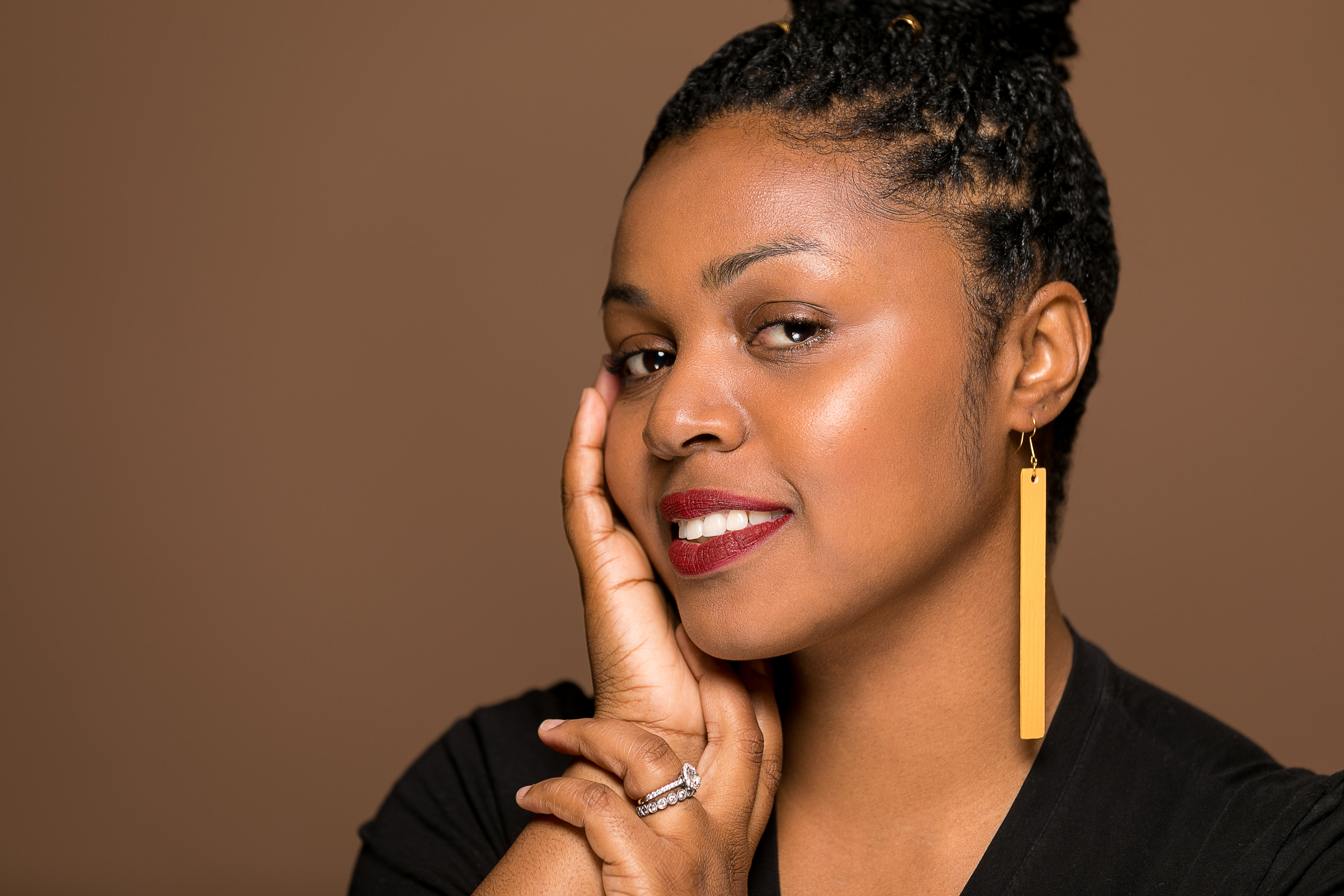 Model wearing earrings