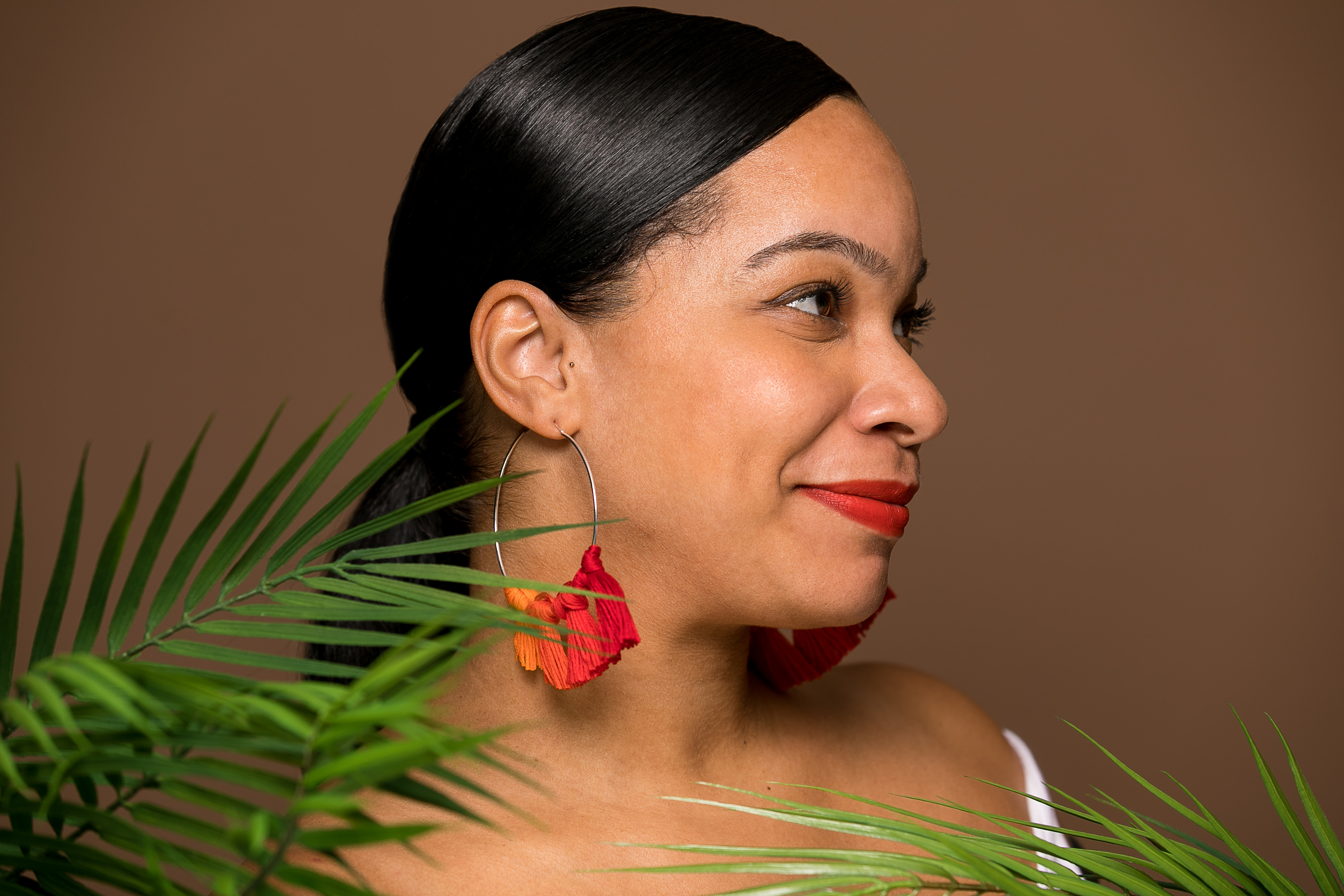 Model wearing earrings