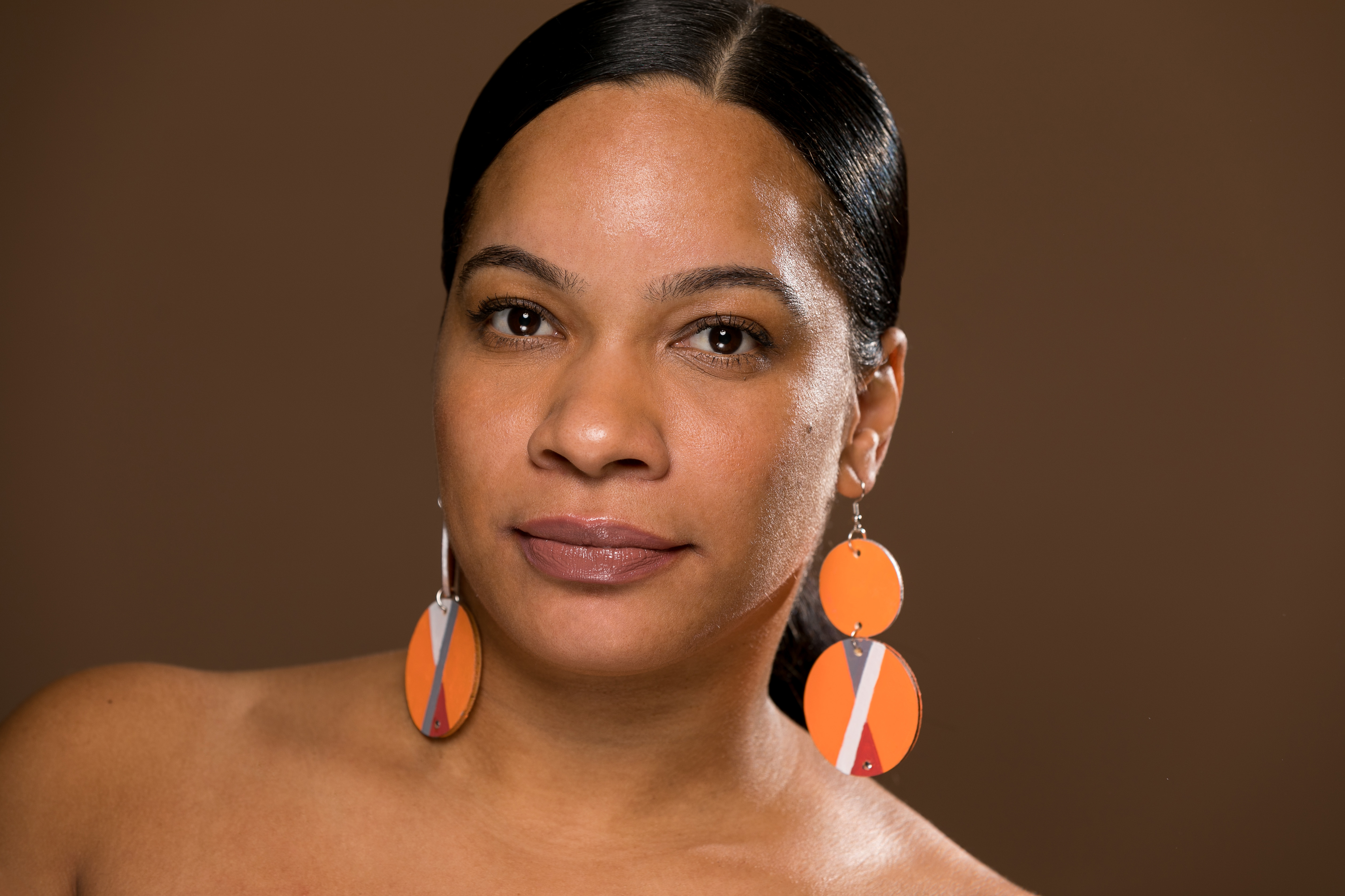 Model wearing earrings