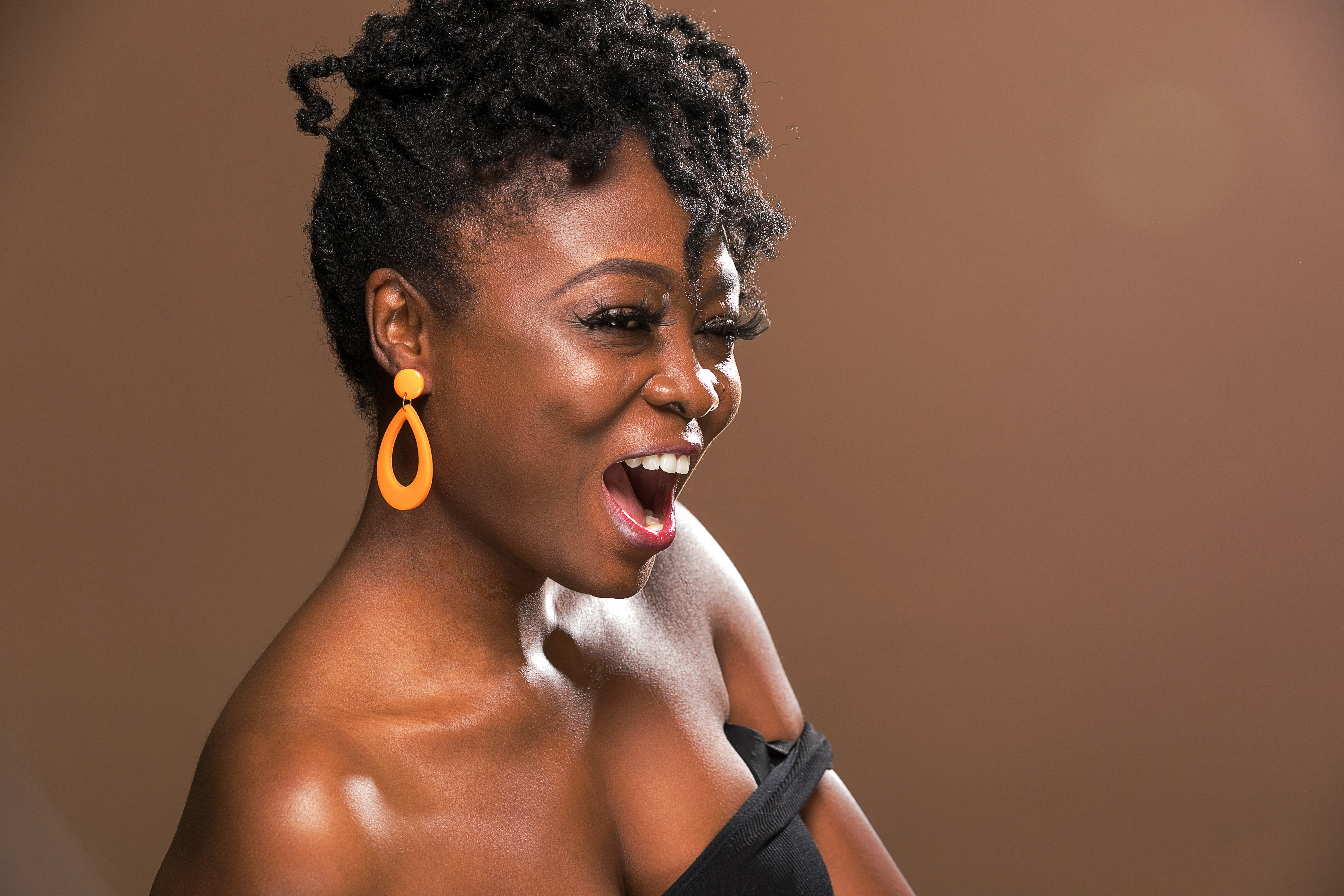 Model wearing earrings