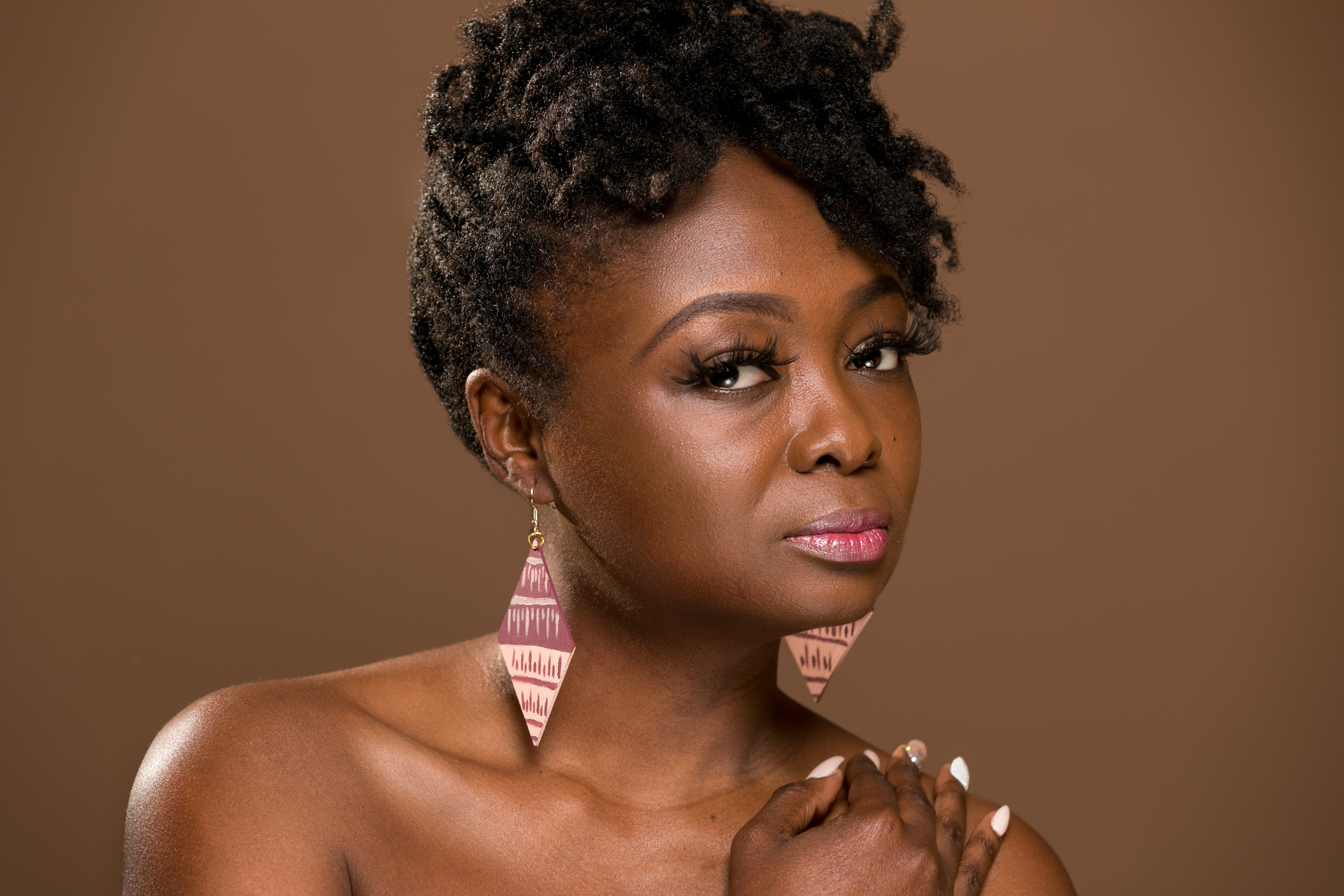 Model wearing earrings