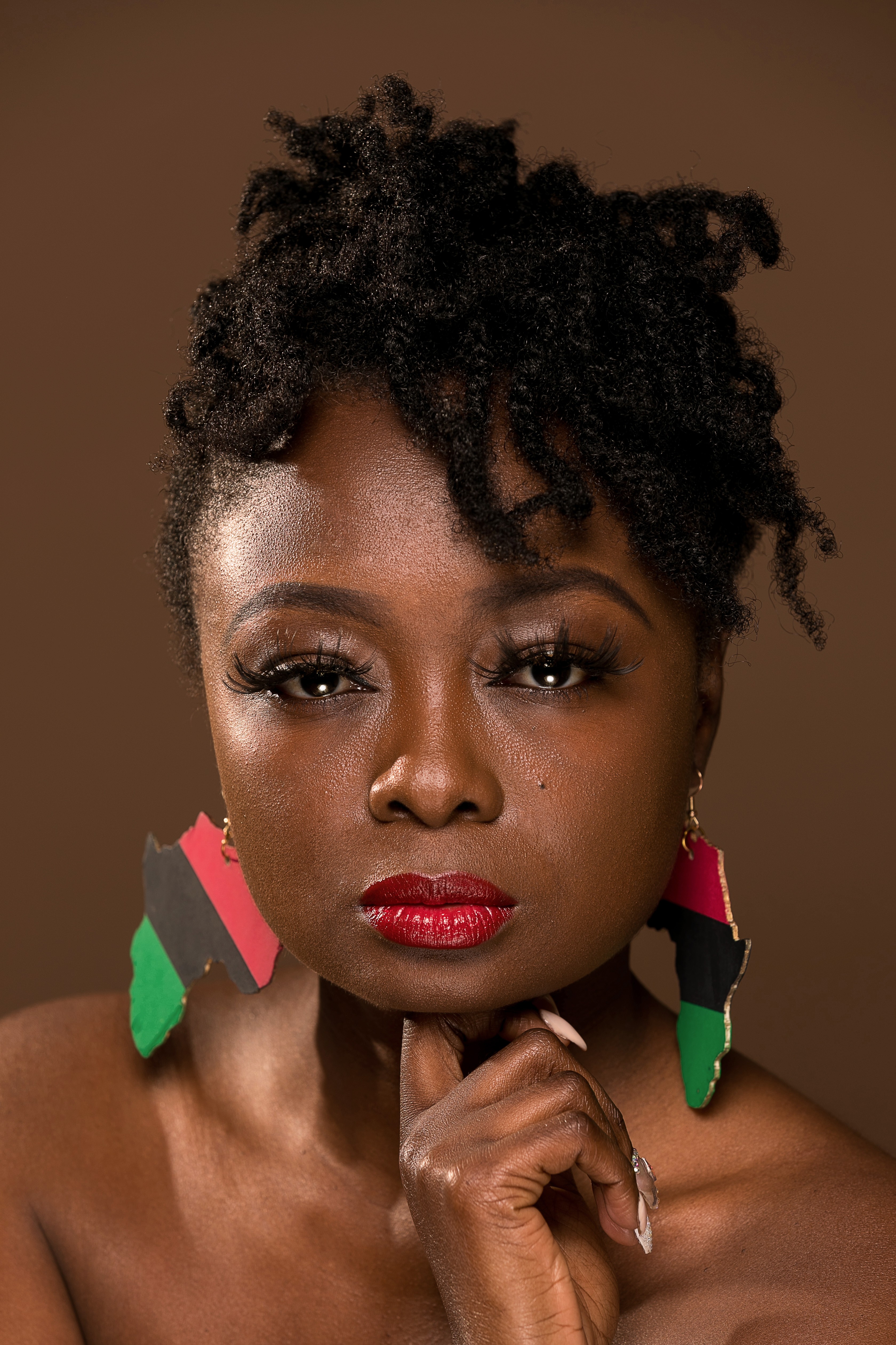 Model wearing earrings