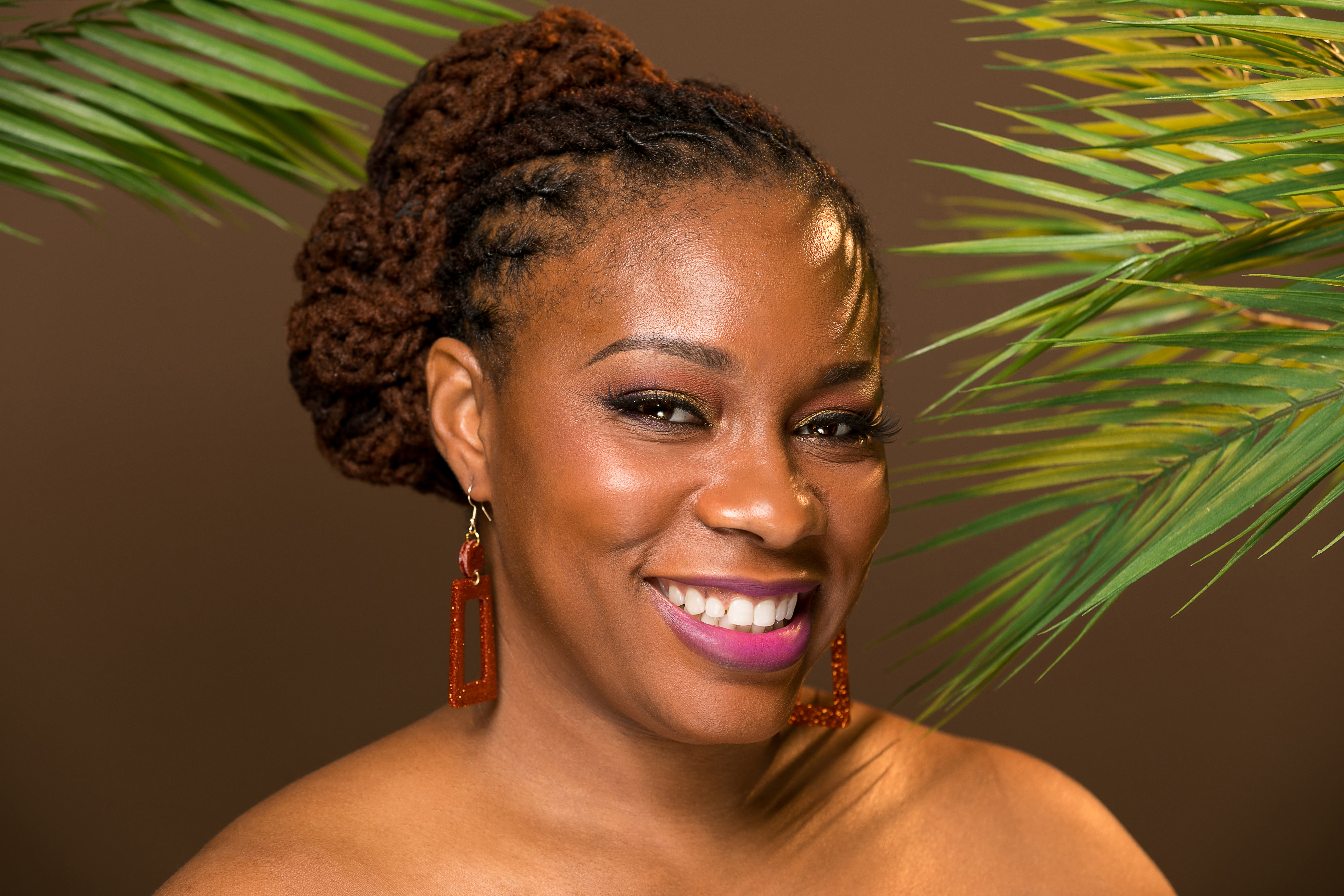 Model wearing earrings